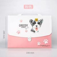 A4风琴包多层文件夹资料册分类学生用加厚试卷袋初中生大容量收纳 粉色小狗