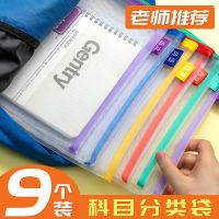 学科科目分类文件袋透明网纱大容量双层拉链作业初中小学生用资料 单层3个语文+数学+作业