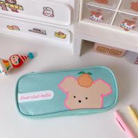 可爱卡通大容量笔袋日系ins简约双层多功能文具收纳袋小清新笔盒 橘子小熊 只要1个笔袋