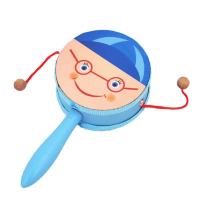 传统木质拨浪鼓木质鼓面手摇鼓宝宝早教视听抓握训练玩具手摇铃 4寸男孩拨浪鼓