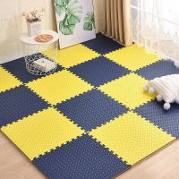 明德儿童爬行垫拼接泡沫地垫卡通小黄鸭垫子卧室拼图地垫加厚1.4 30*30*1.4/12片/安全环保 米蓝