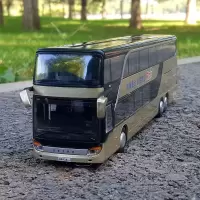 合金双层巴士模型仿真公交车玩具旅游巴士车客车合金大巴车玩具车 金色