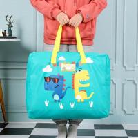 幼儿园儿童帆布被褥手提袋防水防潮装被子的袋子衣服收纳袋特大号 湖蓝色恐龙 小号45*35*14[装幼儿衣物]