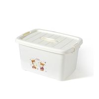 收纳箱塑料特大号衣服储蓄储物箱玩具整理箱家用有盖收纳盒三件套 米色小熊印花 新款手提小号:长28宽21高17厘米