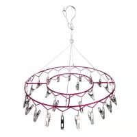 袜夹子不锈钢多夹子晾衣架凉袜子夹多功能防风圆形尿布加粗铝合金 枚红色