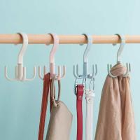 挂钩四爪多功能衣帽钩家用墙上挂包领带架免打孔围巾收纳架可旋转 4个旋转挂钩[颜色随机]
