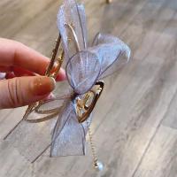 珍珠蝴蝶结发饰夹子头饰女夏夹头发发夹后脑勺大小号发抓夹鲨鱼夹 一个灰色(抓夹7.5cm)