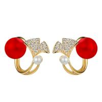 后挂式耳钉气质高级感仿珍珠耳环新款2020年韩国个性百搭耳饰女 红色A286