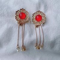 迅仕婉仪手作新款女士时尚创意铃铛流苏发扣汉服流苏创意发饰 发扣A-红色