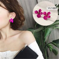 明加加金色五角星大圆圈夸张耳环女韩国气质耳饰耳坠个性耳扣耳钉 银针玫红色A0431