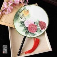 风汉宫廷舞]新款茵宁中国风大号古典双面女式宫扇复古服舞蹈1 [双面扇24CM]牡丹翠鸟