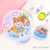 夏季折叠团扇卡通随身风扇小扇子学生迷你布面扇子手柄折叠扇5把 兔儿柄[游泳] +送两片冰凉贴