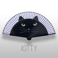 猫咪扇子折扇中国风古风古典流苏便携折叠女式小竹扇拍照舞蹈走秀 黑猫咪 扇子+小流苏