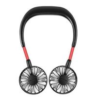 带在脖子上的挂身上强风可充电型小风扇电戴颈大挂式双头颈部头 挂脖子USB大风力(黑色)