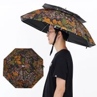 帽子伞雨伞帽头戴伞垂钓渔具遮阳伞成人户外双层黑胶防紫外线头顶 八骨内黑胶迷彩