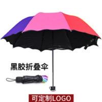 遇水开花折叠雨伞公主伞太阳伞晴雨伞 黑胶彩虹伞防紫外线 黑胶三折遇水开花彩虹伞
