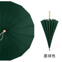 森系16骨抗风暴雨伞木柄大号双人超大伞直杆太阳伞学生两用晴雨伞 木柄墨绿色