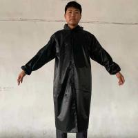 雨衣成人雨衣厂家直销加大加厚连体式雨衣电动车自行车户外工地 春亚纺涤塔夫黑色长风衣按扣款 均码