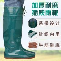 过膝男女雨鞋2021新款平底软底水田鞋袜插秧鞋捕鱼钓鱼靴下水鞋 45cm绿色插秧鞋 35