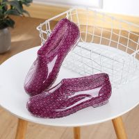 女式雨鞋防水鞋女款低帮时尚成人短筒雨靴防滑牛筋底耐磨水靴加绒 紫花低帮(无加棉) 36