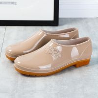 女式时尚女雨鞋款外穿高筒水靴女士雨靴加绒加厚长筒水鞋防水防滑 汇龙卡其女低帮-无绒 36