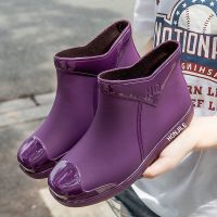 雨鞋女短筒防滑耐磨低跟水鞋靴成人四季厨房工作雨靴加绒保暖胶鞋 668(单鞋)紫色 36