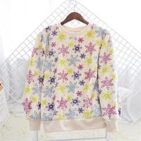 情侣法兰绒单件睡衣女上衣秋冬季大码加厚无领男珊瑚绒保暖家居服 雪花单件睡衣-女 L码