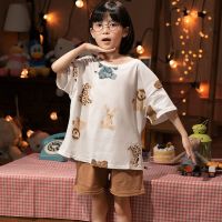 夏季童装儿童睡衣短袖短裤男女童韩版棉质宽松卡通薄款家居服套装 *Y2264女 /100cm