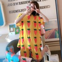 睡衣套装女2021夏季ins可爱简约印花小熊短袖短裤家居服两件套潮 黄色胡萝卜 M