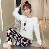 睡衣女士秋冬季韩版加厚加绒长袖法兰绒可爱珊瑚绒家居服保暖套装 图片色 [正品]小白兔 M 建议80-100斤