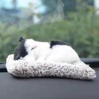 活性炭仿真狗汽车摆件除甲醛除异味净化空气车家两用可爱汽车摆件 小号黑白猫+毛绒垫子