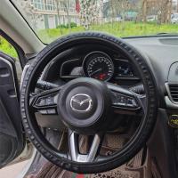 汽车方向盘套冰丝四季通用防滑耐磨吸汗透气手工编织通用汽车把套 松紧带PU款黑色(无橡胶圈)