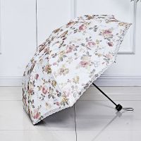 太阳伞女防晒防紫外线晴雨两用伞折叠小清新遮阳伞蕾丝绣花黑胶伞 含娇款橙色