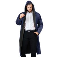 精骑士长款雨衣加厚迷彩单人男女通用户外有袖成人连体雨衣雨披 268藏青 XXL