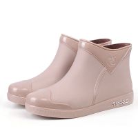 时尚水靴女成人短筒雨鞋女加绒四季通用防水鞋加厚耐磨防滑胶鞋女 短筒(无棉款)卡其 36