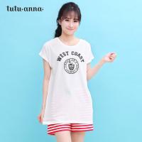 tutuanna家居服女 夏季短袖 舒适睡衣 可外穿休闲T恤女 621916-01 L