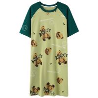 夏季精梳棉睡衣女夏短袖短裤宽松大码韩版七分裤休闲家居服女套装 拼裙16 M 夏季纯棉睡衣