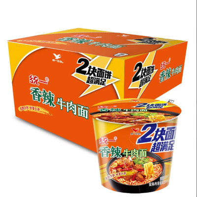 统一方便面2块面饼超满足香辣牛肉味148g*12桶