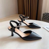 半包头高跟凉鞋女2021夏季新款头层牛皮尖头时装女鞋