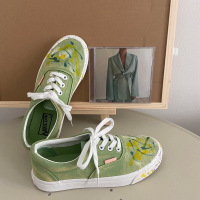 2020早秋拽酷女孩板鞋小众设计板鞋水洗绿+泼墨低帮休闲帆布鞋女