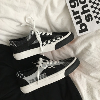 百搭酷酷布料拼接的灵感解构帆布鞋格子低帮板鞋