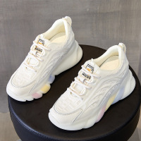 2021春夏新款花彩虹吸膜底透气网布运动镂空老爹鞋内增高女鞋