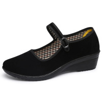 新款黑一带中老年妈妈鞋酒店工装鞋透气坡跟搭扣女鞋