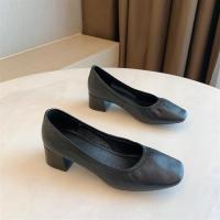 头层牛皮乐鞋女2021夏季新款浅口粗跟小单鞋温州女鞋潮