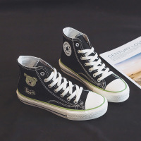 小熊高帮帆布鞋女2021春季新款透气学生百搭平底板鞋ins潮鞋w695