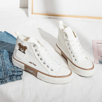 小熊高帮帆布鞋女2021春季新款街拍学生跑步运动平底休闲板鞋f838