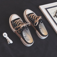 ins小熊半托帆布鞋女2021夏季新款韩版学生透气小白鞋女板鞋f882