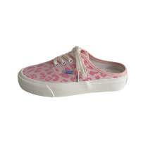 奶牛豹纹复古日系低帮帆布鞋女2021春夏新款百搭休闲配裙子半拖鞋