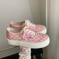 粉红豹纹馒头厚底 帆布鞋女小众设计鞋子设计感女鞋ins街拍潮