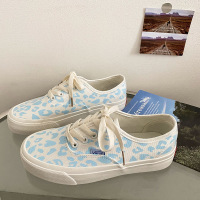 蓝豹纹帆布鞋女2021年春秋新款厚底粉豹纹休闲平底潮鞋ins夏